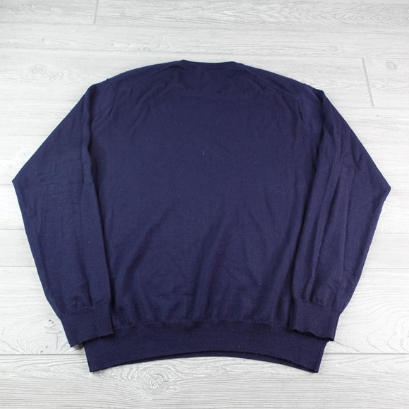 Peter Millar Merino Wool Lyocell Sweater Men's Large Navy V-Neck Pullover - Picture 5 of 8
